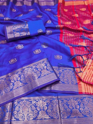 AARAANA Woven Kanjivaram Pure Silk, Art Silk Saree(Blue)