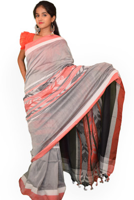 HouseOfCommon Self Design, Solid/Plain Tant Handloom Pure Cotton Saree(Grey)