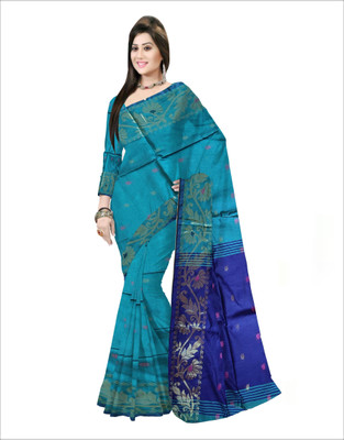 Pradip Fabrics Self Design Handloom Cotton Blend Saree(Green)