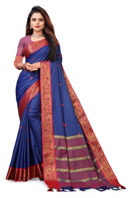 FABFIZA Paisley, Self Design Banarasi Cotton Silk, Cotton Linen Saree(Blue)