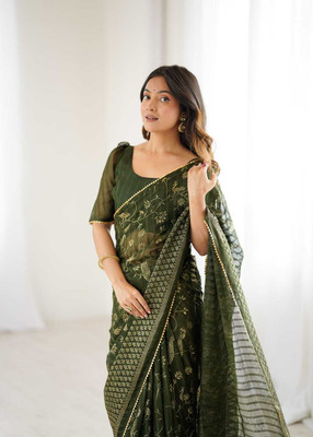 The Style Sanctuary Embroidered Bollywood Georgette Saree(Green)