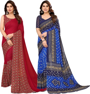 kashvi sarees Printed Daily Wear Georgette Saree(Pack of 2, Multicolor, Dark Blue)