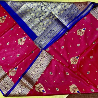 SHOPEEZY TEX FAB Woven Banarasi Silk Blend, Satin Saree(Pink, Blue)