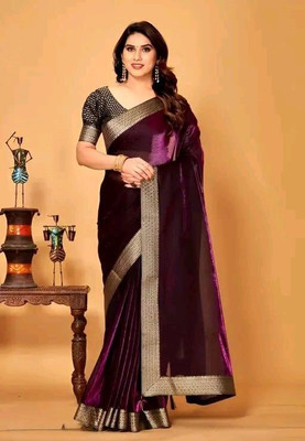 Rudra Enterprise Solid/Plain Bollywood Lycra Saree(Purple)