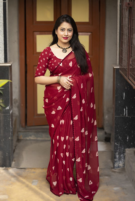 KHIMAJMAAFASHION Printed Bollywood Georgette Saree(Maroon)