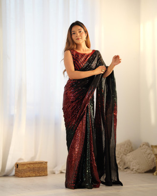 Dwiza Enterprise Embellished, Embroidered Bollywood Georgette Saree(Red)