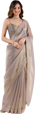 Fashion Day Solid/Plain Bollywood Net Saree(Grey)