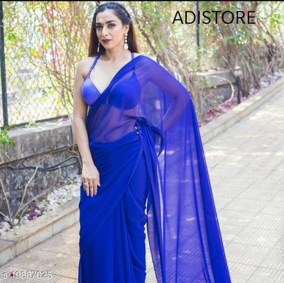 Florona Enterprise Solid/Plain Daily Wear Lycra Blend Saree(Light Blue)