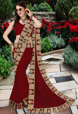 FabDaisy Printed Banarasi Lycra Blend Saree(Maroon)