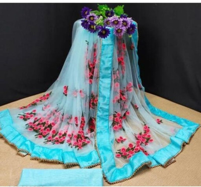 MA FASHION Embroidered Bollywood Net Saree(Light Blue)