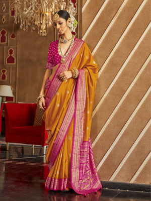 Elora Woven Patola Silk Blend Saree(Orange)