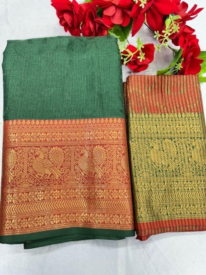 Rizanx Woven Kota Doria Silk Blend Saree(Green)