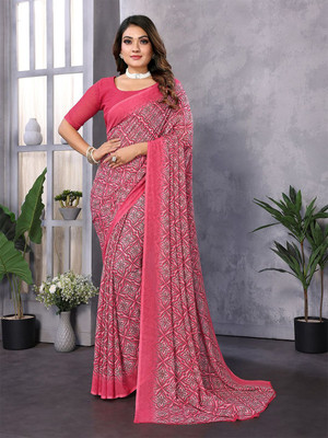 Moda Rapido Printed, Self Design Daily Wear Georgette Saree(Pink)