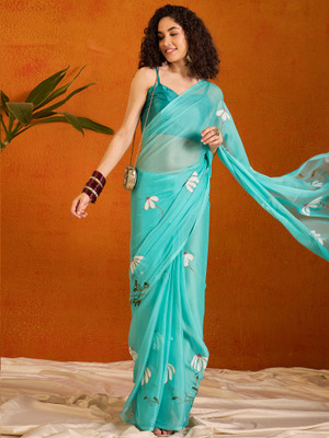 Tasrika Printed Bollywood Chiffon Saree(Light Blue)