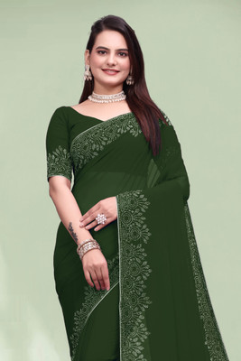SHELDROM MART Embellished Bollywood Georgette Saree(Green)
