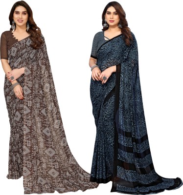 Anand Sarees Printed Bollywood Georgette Saree(Pack of 2, Multicolor)