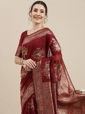 Divastri Woven Banarasi Linen Saree(Maroon)