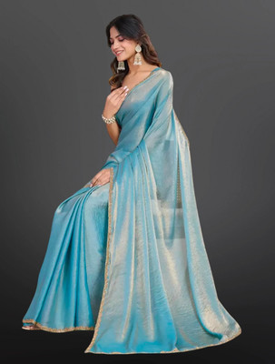 PRTRENDZ Self Design, Embroidered Kanjivaram Jimmy choo, Pure Cotton Saree(Light Blue)