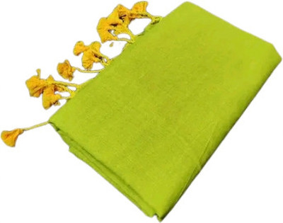 Apu handloom Solid/Plain Handloom Pure Cotton Saree(Light Green)