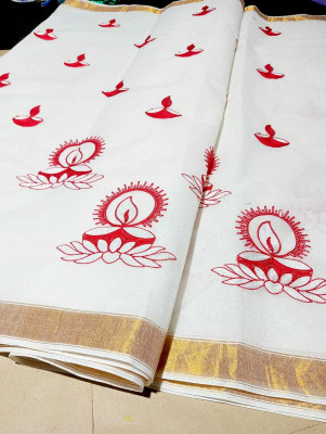 Minu Fashion Self Design Tant Pure Cotton Saree(White)