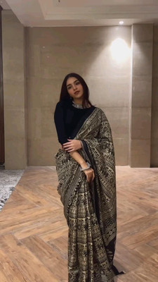 ROFOLO Printed Bollywood Art Silk Saree(Black)