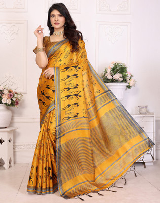 Divastri Printed Bhagalpuri Art Silk Saree(Yellow)