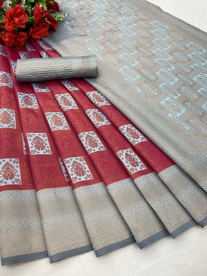 SICHYAH Embellished Banarasi Jacquard Saree(Pink, Light Blue)