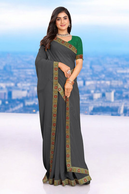 Kasumbo Tex Solid/Plain Bollywood Georgette Saree(Grey)