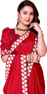 LAVYANSH CREATION Embroidered, Woven, Solid/Plain Bollywood Georgette Saree(Red)