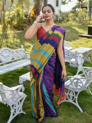 Susmita Creation Printed Handloom Handloom Pure Cotton Saree(Multicolor)