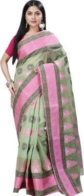 DipDiya Embellished, Self Design Tant Pure Cotton Saree(Dark Green)