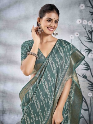 Eeza Printed Bandhani Silk Blend Saree(Light Green)