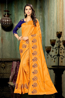 SERONA FABRICS Embroidered, Self Design Bollywood Silk Blend Saree(Yellow)