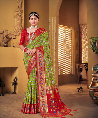 ANOUK Woven Patola Silk Blend Saree(Green)