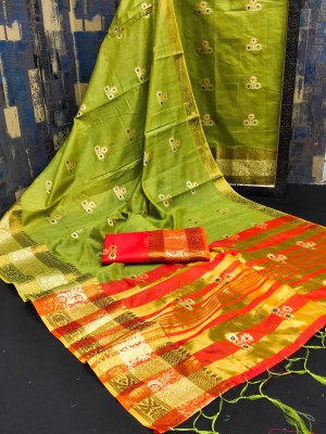 Gajal Self Design Kanjivaram Pure Cotton, Cotton Silk Saree(Green)