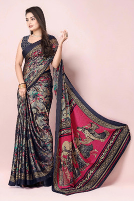 Magneitta Printed, Floral Print Bollywood Chiffon, Georgette Saree(Black, Grey)