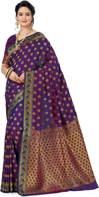 M.S.RETAIL Self Design, Dyed Kanjivaram Dupion Silk Saree(Purple)