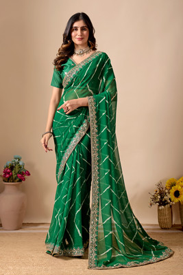 DHMPONE ENTERPRISE Embroidered Bollywood Georgette Saree(Green)