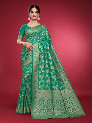 Suntex Woven Bollywood Pure Silk Saree(Green)