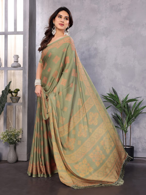 FABMORA Printed, Blocked Printed Daily Wear Chiffon, Georgette Saree(Light Green)