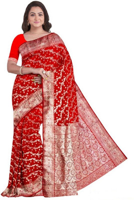 princesshouse Woven Banarasi Silk Blend Saree(Red)