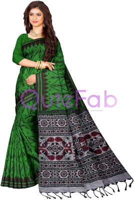 QuteFab Printed, Self Design, Solid/Plain, Woven Sambalpuri Pure Cotton Saree(Green)