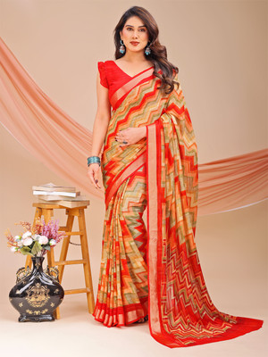 Dori Printed, Floral Print Bollywood Georgette Saree(Red)