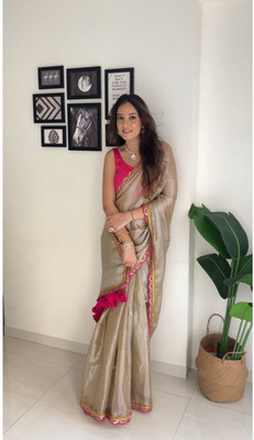 OFLINE SELECTION Embroidered Bollywood Chiffon Saree(Beige)