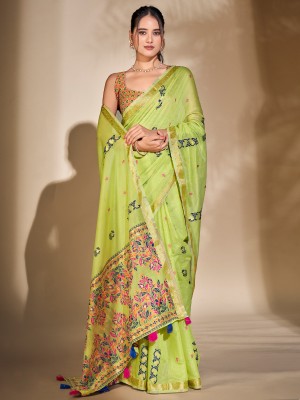 Sareemall Embroidered Banarasi Cotton Blend Saree(Light Green)