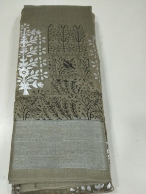 Sathya sai fashion Blocked Printed Banarasi Cotton Blend Saree(Grey)