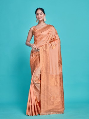 MIMOSA Woven Kanjivaram Art Silk Saree(Orange)