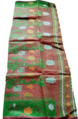 THE BULL Woven, Floral Print Jamdani Cotton Silk Saree(Multicolor)