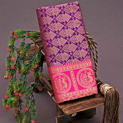 MIRMAN Woven Kanjivaram Pure Silk Saree(Purple)