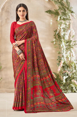 The Fashion Attire Floral Print Bollywood Crepe Saree(Red)